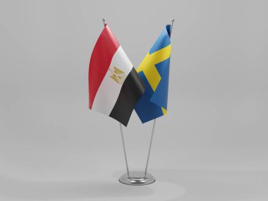 İsveç - Mısır İşbirliği Bayrakları, Beyaz Arkaplan - 3D Yapılandırma