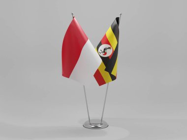 Uganda - Endonezya İşbirliği Bayrakları, Beyaz Arkaplan - 3D Render