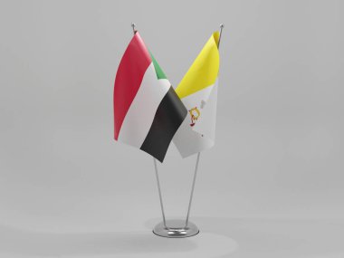 Vatikan - Sudan İşbirliği Bayrakları, Beyaz Arkaplan - 3D Render