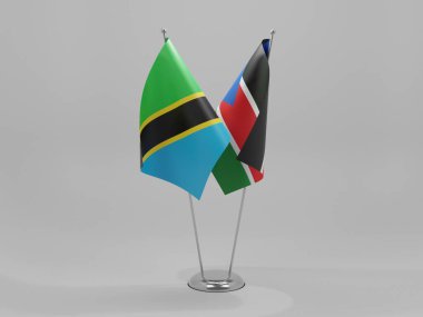 Güney Sudan - Tanzanya İşbirliği Bayrakları, Beyaz Arkaplan - 3D Render