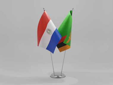 Zambiya - Paraguay İşbirliği Bayrakları, Beyaz Arkaplan - 3B Render