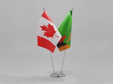 Zambiya - Kanada İşbirliği Bayrakları, Beyaz Arkaplan - 3D Render
