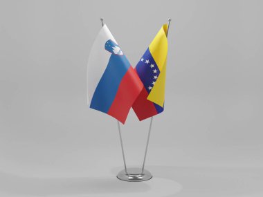 Venezuela - Slovenya İşbirliği Bayrakları, Beyaz Arkaplan - 3D Render