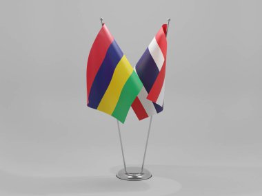 Tayland - Mauritius İşbirliği Bayrakları, Beyaz Arkaplan - 3D Render