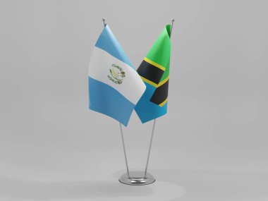 Tanzanya - Guatemala İşbirliği Bayrakları, Beyaz Arkaplan - 3D Render