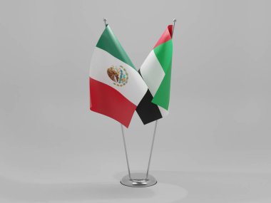 Birleşik Arap Emirlikleri - Meksika İşbirliği Bayrakları, Beyaz Arkaplan - 3D Render