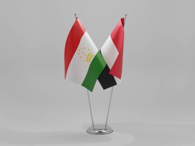 Yemen - Tacikistan İşbirliği Bayrakları, Beyaz Arkaplan - 3D Render