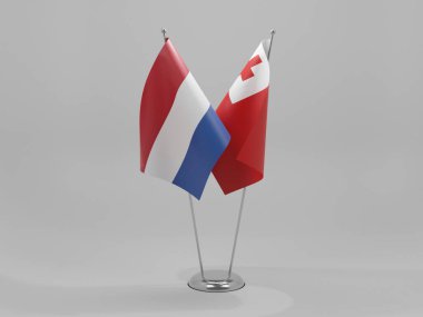 Tonga - Hollanda İşbirliği Bayrakları, Beyaz Arkaplan - 3D Render