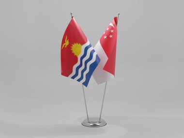 Singapur - Kiribati İşbirliği Bayrakları, Beyaz Arkaplan - 3D Render