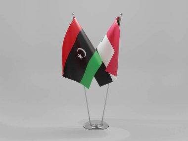 Sudan - Libya İşbirliği Bayrakları, Beyaz Arkaplan - 3D Render