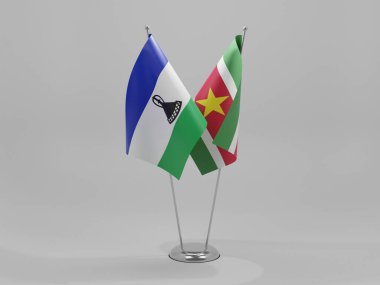Surinam - Lesotho İşbirliği Bayrakları, Beyaz Arkaplan - 3D Render