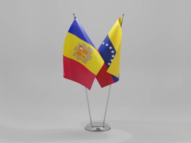 Venezuela - Andorra İşbirliği Bayrakları, Beyaz Arkaplan - 3D Render