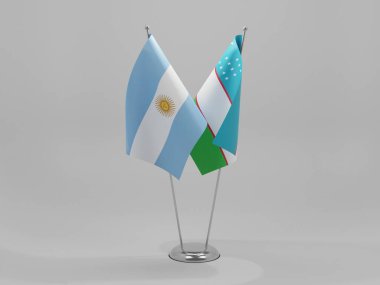 Özbekistan - Arjantin İşbirliği Bayrakları, Beyaz Arkaplan - 3D Render