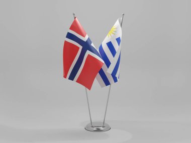 Uruguay - Norveç İşbirliği Bayrakları, Beyaz Arkaplan - 3D Render