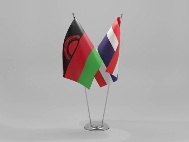 Tayland - Malavi İşbirliği Bayrakları, Beyaz Arkaplan - 3D Render