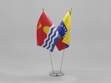Venezuela - Kiribati İşbirliği Bayrakları, Beyaz Arkaplan - 3D Render