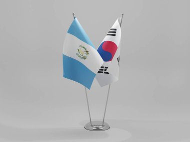 Güney Kore - Guatemala İşbirliği Bayrakları, Beyaz Arkaplan - 3D Render