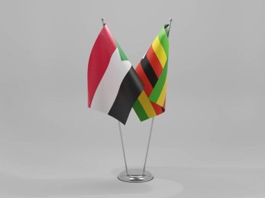 Zimbabwe - Sudan İşbirliği Bayrakları, Beyaz Arkaplan - 3D Render