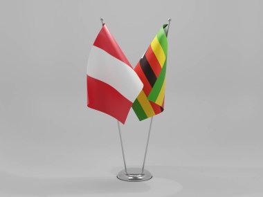 Zimbabwe - Peru İşbirliği Bayrakları, Beyaz Arkaplan - 3D Render