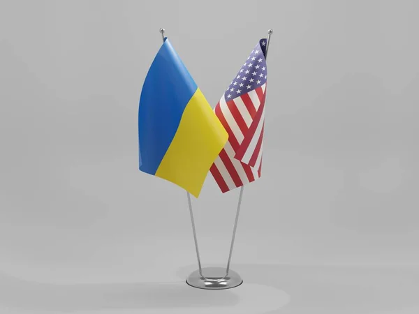 Amerika Birleşik Devletleri - Ukrayna İşbirliği Bayrakları, Beyaz Arkaplan - 3D Yapılandırma