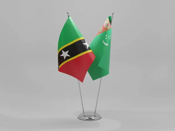 Turkmenistan Bandiere Cooperazione Saint Kitts Nevis Sfondo Bianco Render — Foto Stock