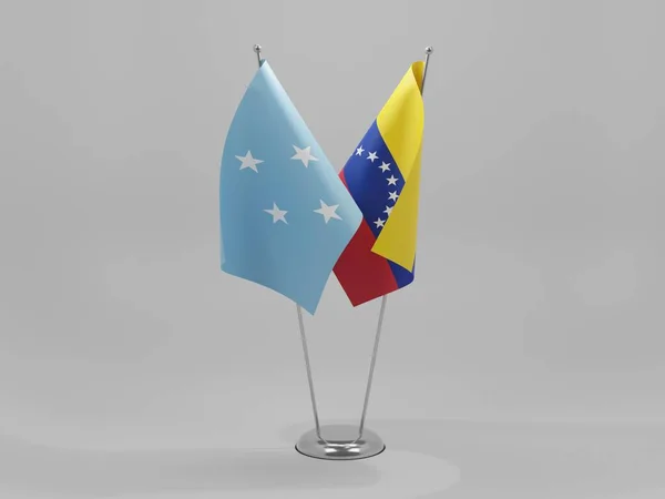 Venezuela Banderas Cooperación Micronesia Fondo Blanco Render — Foto de Stock