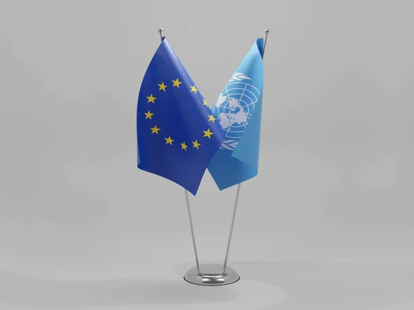 United Nations European Union Cooperation Flags White Background Render — Stock Photo, Image