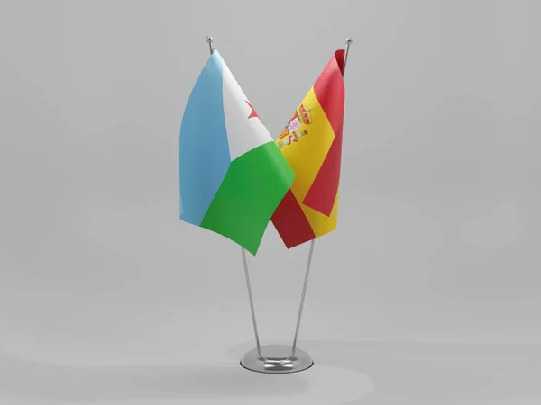 Espanha Bandeiras Cooperação Jibuti Fundo Branco Render — Fotografia de Stock