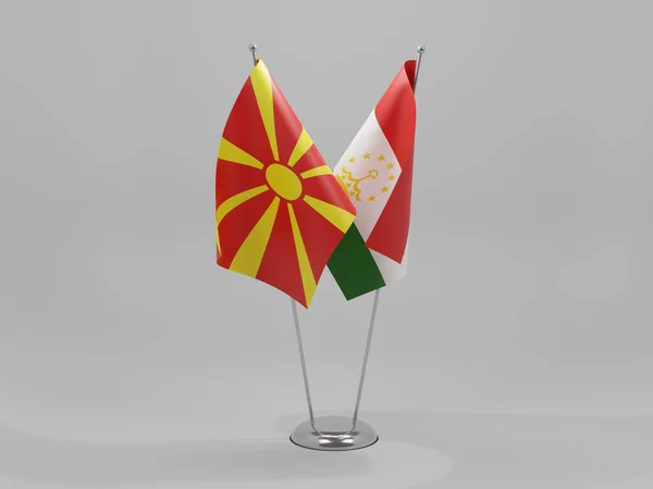 Tajiquistão Macedónia Bandeiras Cooperação Fundo Branco Render — Fotografia de Stock
