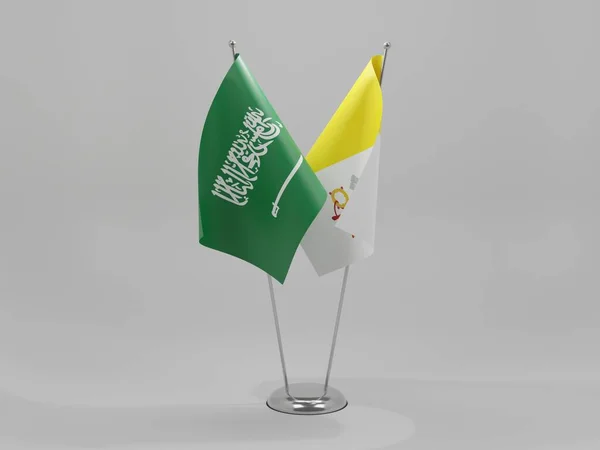 Watykan Arabia Saudyjska Flagi Współpracy Białe Tło Render — Zdjęcie stockowe