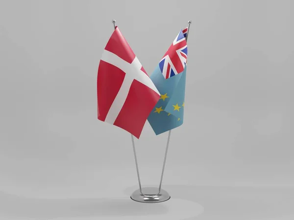 Tuvalu Bandeiras Cooperação Dinamarca Fundo Branco Render — Fotografia de Stock