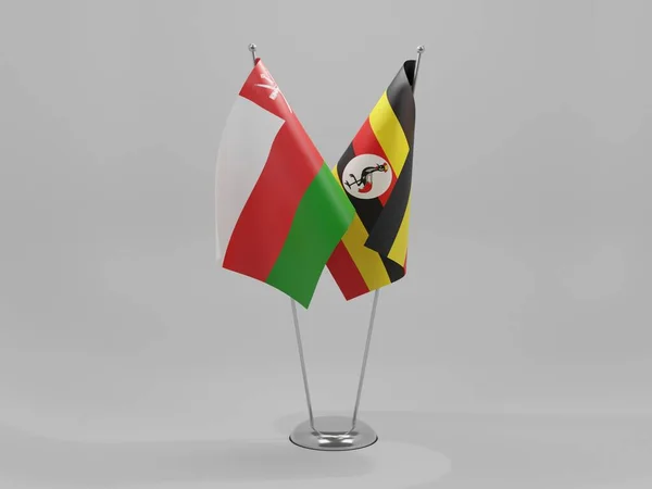 Uganda Oman Cooperation Flaggor Vit Bakgrund Render — Stockfoto