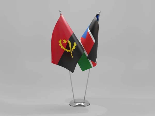 Sudán Del Sur Angola Banderas Cooperación Fondo Blanco Render —  Fotos de Stock