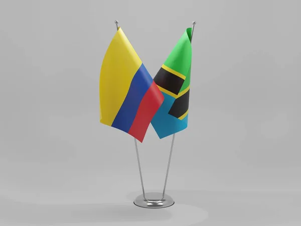 Tanzânia Bandeiras Cooperação Colômbia Fundo Branco Render — Fotografia de Stock