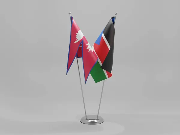 南苏丹 尼泊尔合作旗 白色背景 3D渲染 — 图库照片
