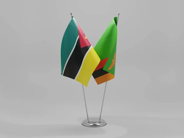 Zambia Mozambik Flagi Współpracy Białe Tło Render — Zdjęcie stockowe