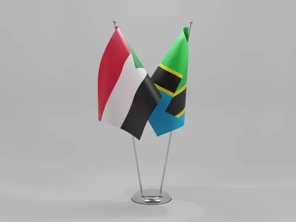 Τανζανία Σουδάν Συνεργασία Σημαίες Λευκό Φόντο Render — Φωτογραφία Αρχείου