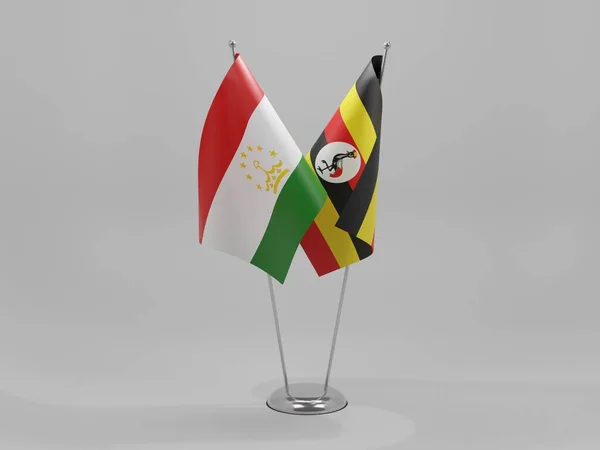 Uganda Tadżykistan Flagi Współpracy Białe Tło Render — Zdjęcie stockowe