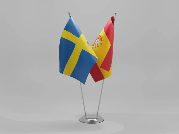 Spain Sweden Cooperation Flags White Background Render — Stock Photo, Image