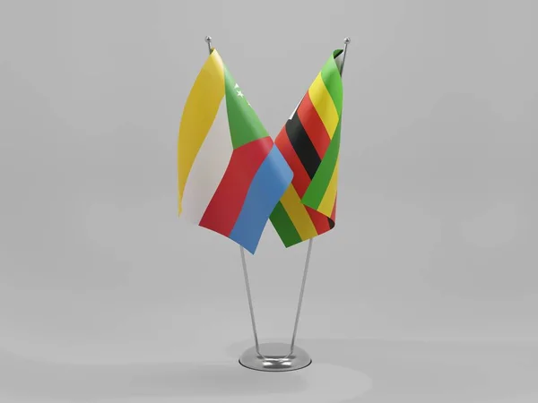 Zimbabué Bandeiras Cooperação Das Comores Fundo Branco Render — Fotografia de Stock