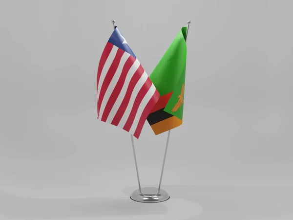 Zâmbia Bandeiras Cooperação Libéria Fundo Branco Render — Fotografia de Stock