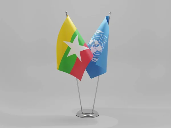 Nações Unidas Bandeiras Cooperação Mianmar Fundo Branco Render — Fotografia de Stock