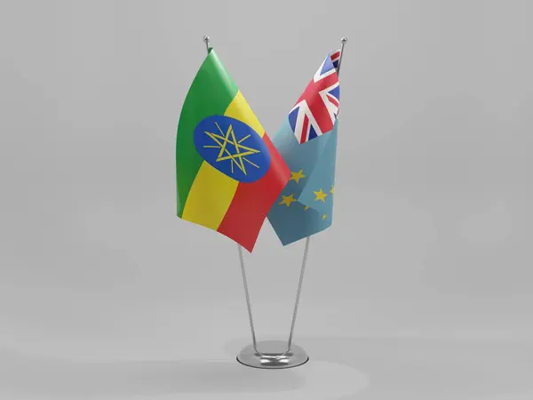 Tuvalu Etiopía Banderas Cooperación Fondo Blanco Render — Foto de Stock