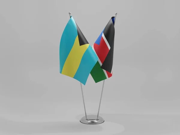 南スーダン バハマ協力旗 白背景 3Dレンダリング — ストック写真