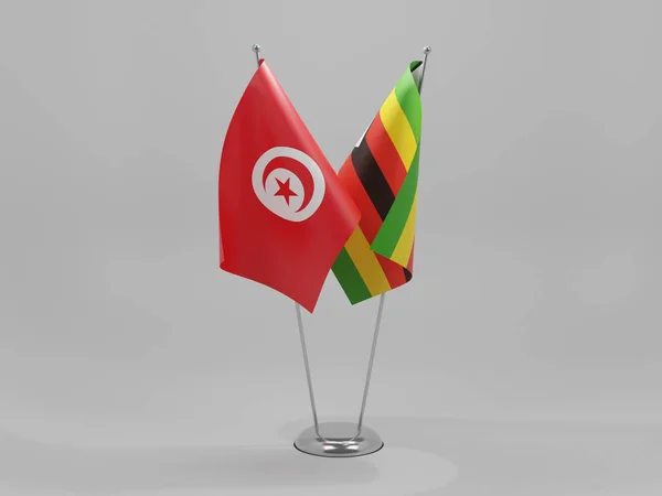 Zimbabue Banderas Cooperación Túnez Fondo Blanco Render —  Fotos de Stock