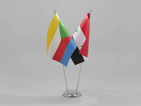 Síria Bandeiras Cooperação Das Comores Fundo Branco Render — Fotografia de Stock