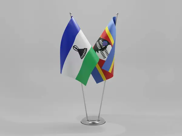Swazilandia Banderas Cooperación Lesotho Fondo Blanco Render — Foto de Stock