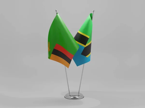 Tanzânia Bandeiras Cooperação Zâmbia Fundo Branco Render — Fotografia de Stock