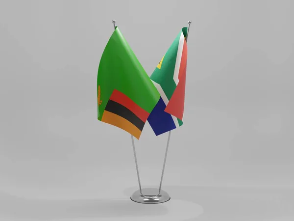 Sudáfrica Zambia Banderas Cooperación Fondo Blanco Render — Foto de Stock