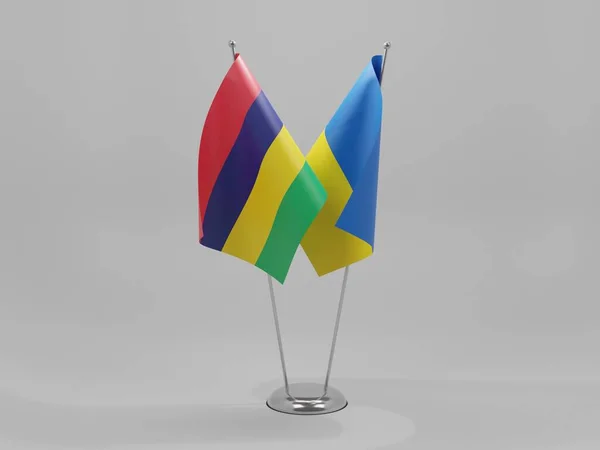 乌克兰 毛里求斯合作旗 白色背景 3D渲染 — 图库照片